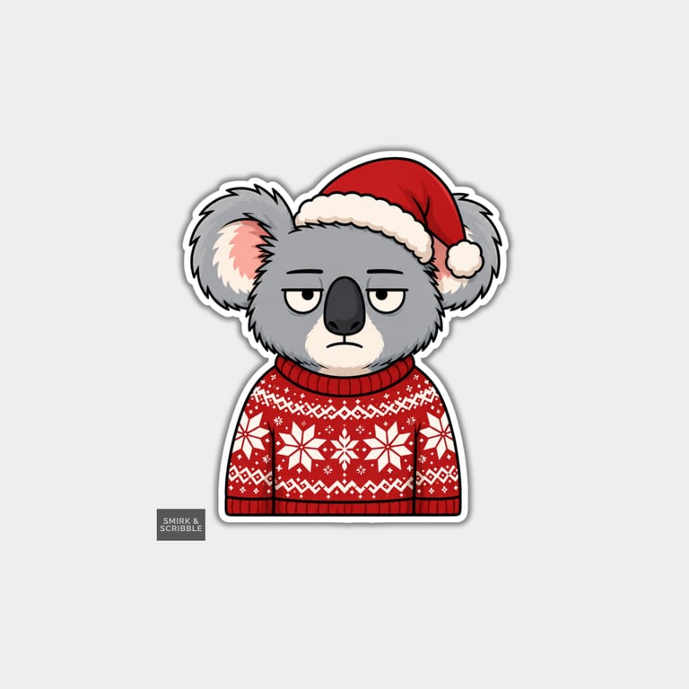 Funny Christmas Sticker Vinyl Xmas Decal For Adults - Grumpy Koala Standing
