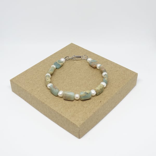 Snake Skin Jasper & Pearl Bracelet