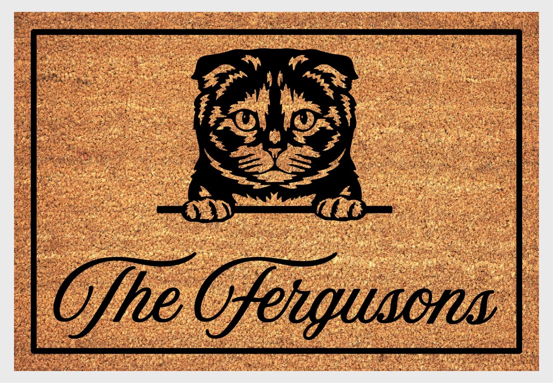 Scottish Fold Cat Door Mat - Personalised Scottish Fold Cat Welcome Mat 
