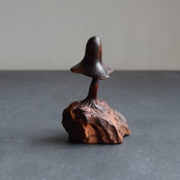 Wooden mushroom decoration, hand carved from fruit wood