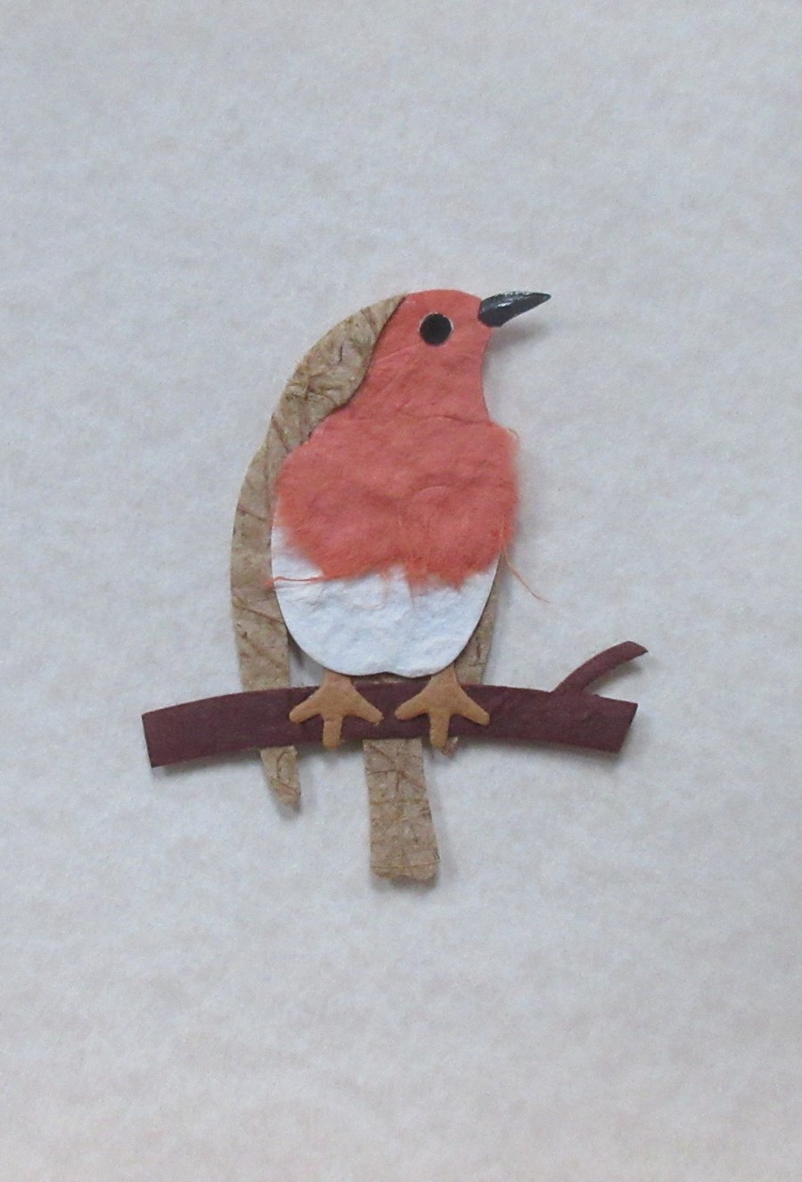 Handmade paper Robin on branch