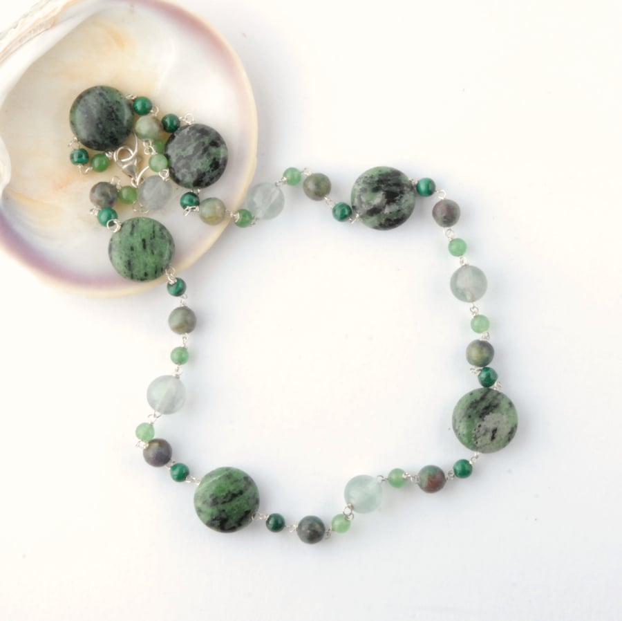 Green gemstone beaded necklace