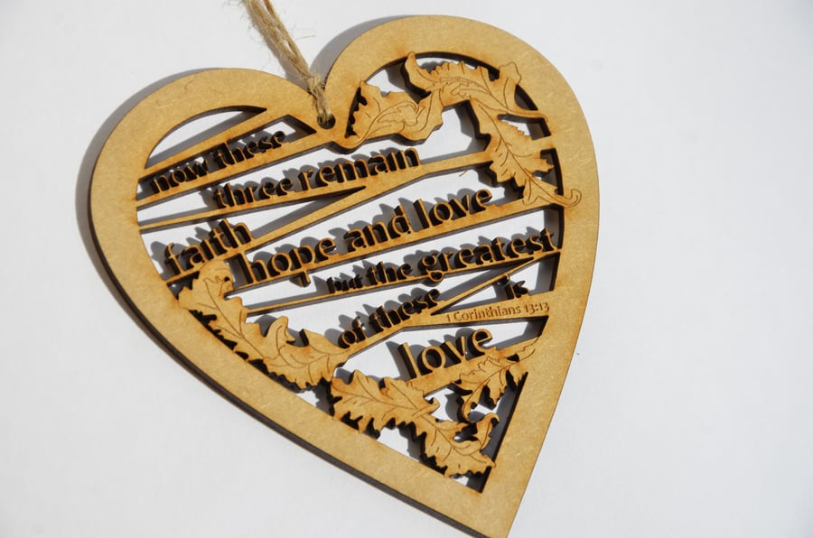 Medium wooden heart - Love (1 Corinthians 13:13)