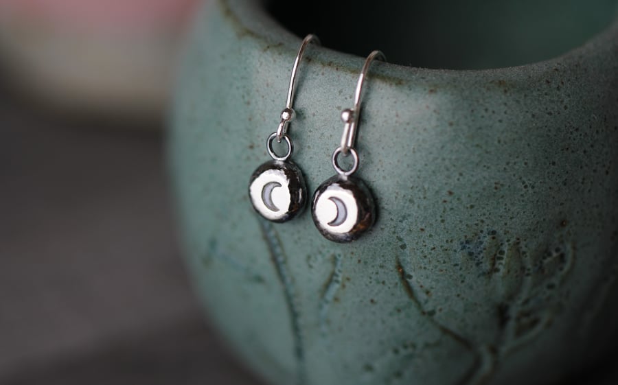 Sterling silver pebble earrings - Drop or Stud - Moon design - made to order