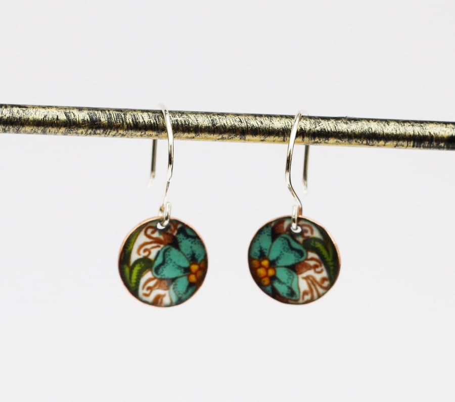 Patterned enamelled copper earrings
