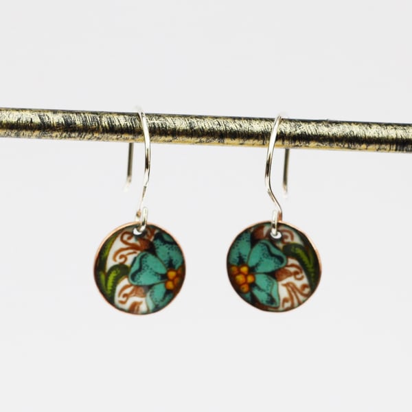Patterned enamelled copper earrings