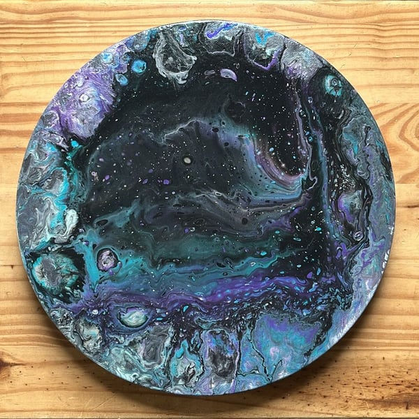 Obsidian Moon, Original Acrylic Pour Painting 12" Circumference (30cm)