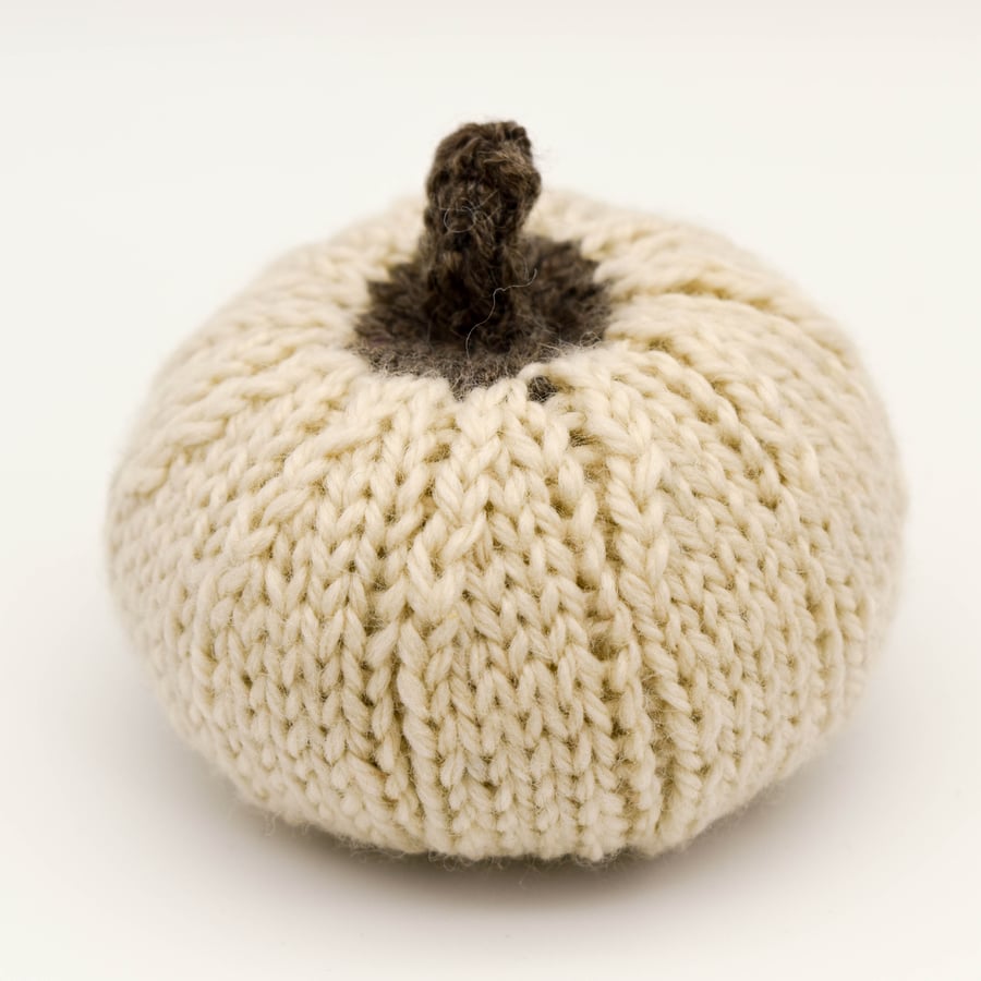 Hand knitted pumpkin pin cushion Cream Brown