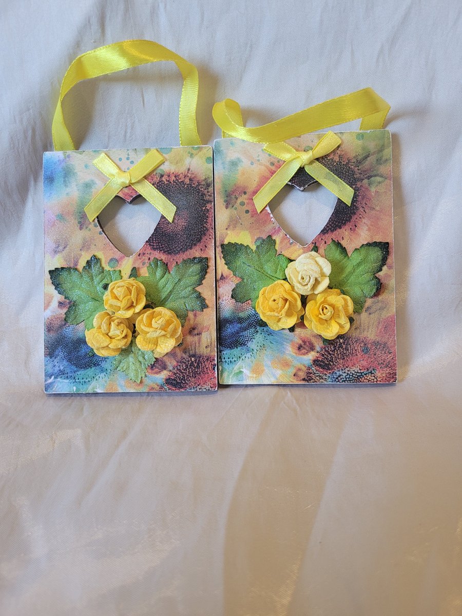 Yellow Flower Decopauged Wooden Hanging Decoration 