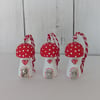 Trio of Christmas Toadstools- Tiny Wooden Hanging Christmas Decorations 