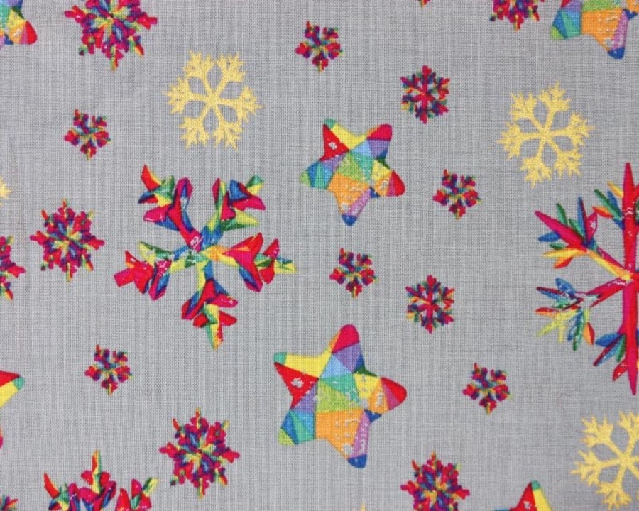 SALE Christmas Rainbow Snowflake Fabric
