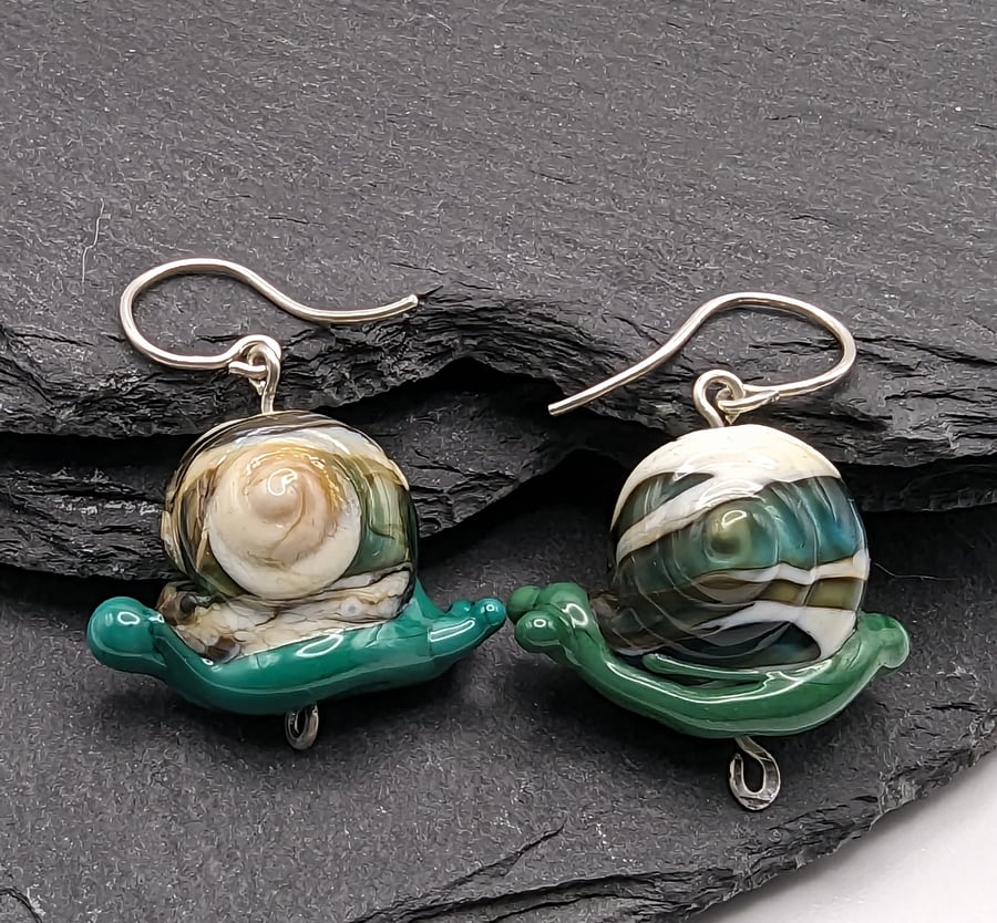 Swirly snail lampwork earrings
