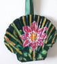 Bright pink dalhia, handpainted shell wall art.   - Image 2