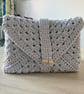 Granny Square Book Sleeve - Book Wrap - Grey Crocheted Book Sleeve - Image 2