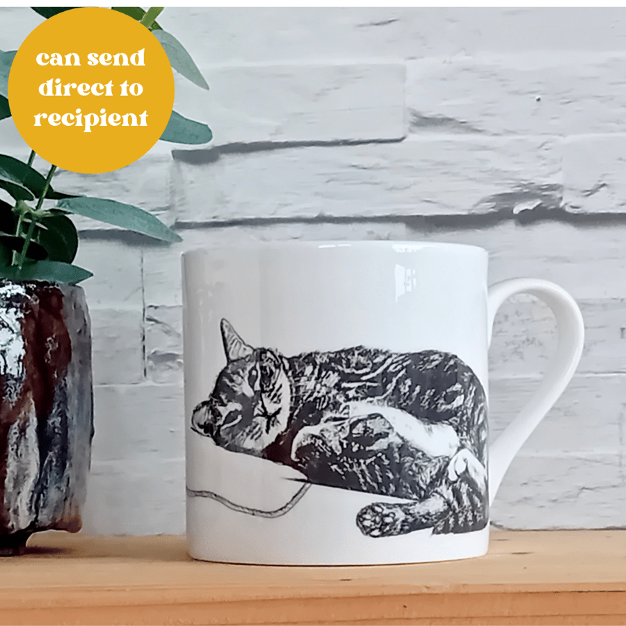 Tabby Cat Mug - cute cat, cat lover gift, ceramic, bone china, coffee cup