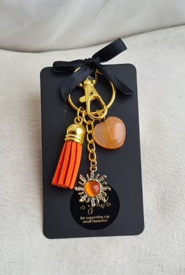Brighter Days Keyring 6 - Orange Sun, Orange Tassel, Orange Gemstone Heart.
