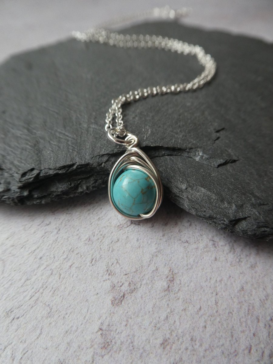 Sterling Silver Turquoise Pendant, December Birthstone Necklace