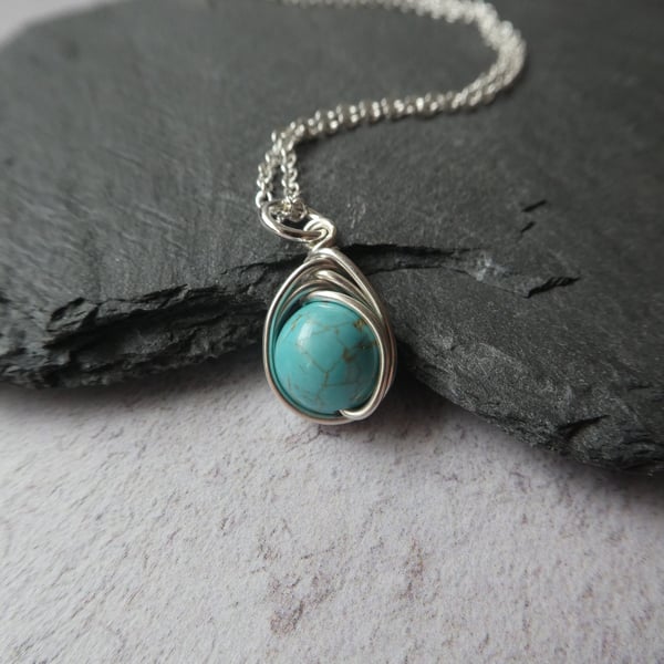 Sterling Silver Turquoise Pendant, December Birthstone Necklace