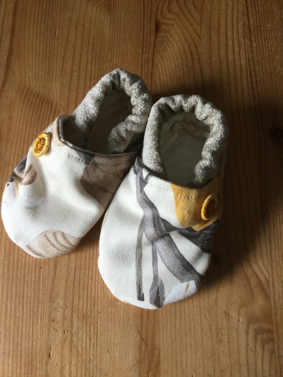 Dorset Button Trimmed Toddler Slippers, age 12 - 18 m, Yellow Taupe Floral S4