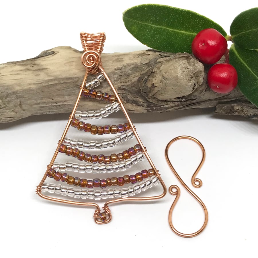 Copper Christmas Tree Decoration, Hanging Decoration 