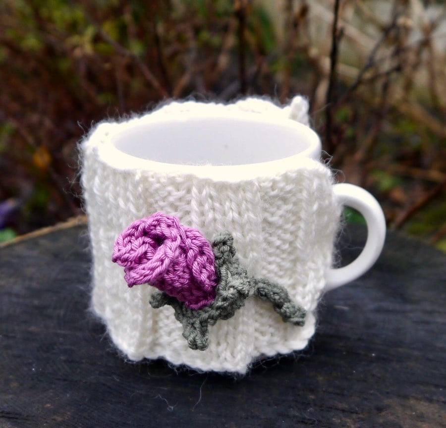 Mug Cosy With Pink Rosebud