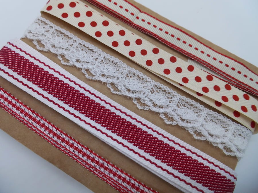 Ribbon and lace selection red checks spots       B
