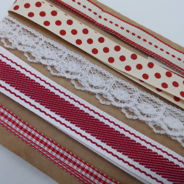 Ribbon and lace selection red checks spots       B