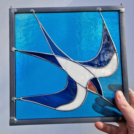 Stained glass swallow copper foil and lead panel 