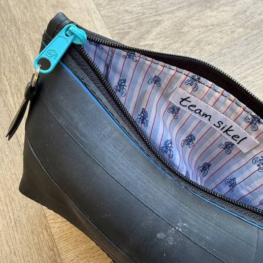 Lined Inner Tube Bag - Blue Zip & Striped Cyclist Lining