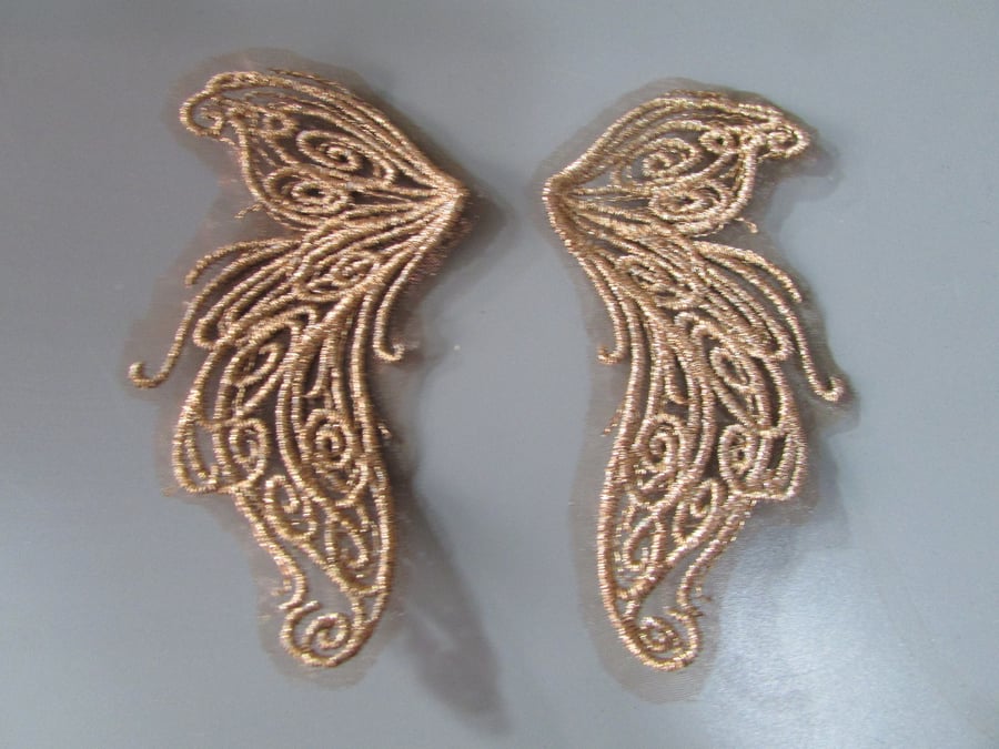 Embroidered Lace Metallic Angel Fairy Wings Applique you choose colour