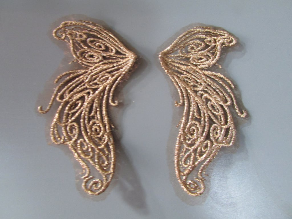 Embroidered Lace Metallic Angel Fairy Wings Applique you choose colour