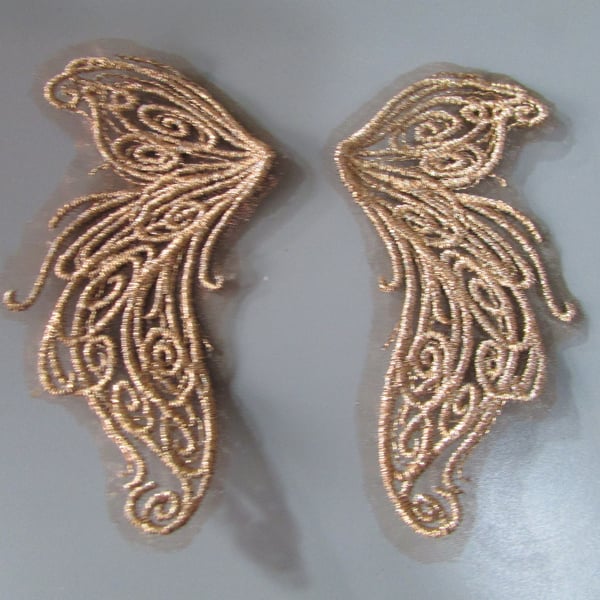 Embroidered Lace Metallic Angel Fairy Wings Applique you choose colour