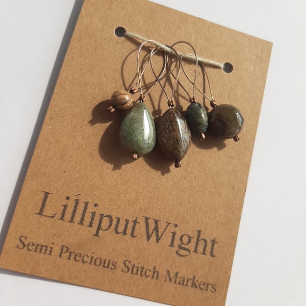 Five semi precious stone stitch markers