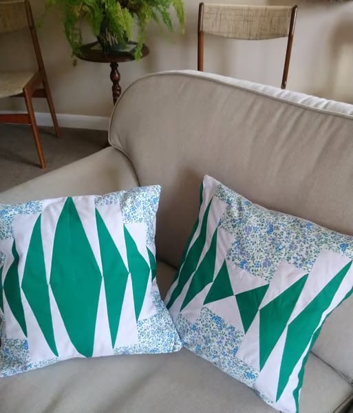 Green & blue patchwork cushion covers. Choice of 2 designs. BOTH still available