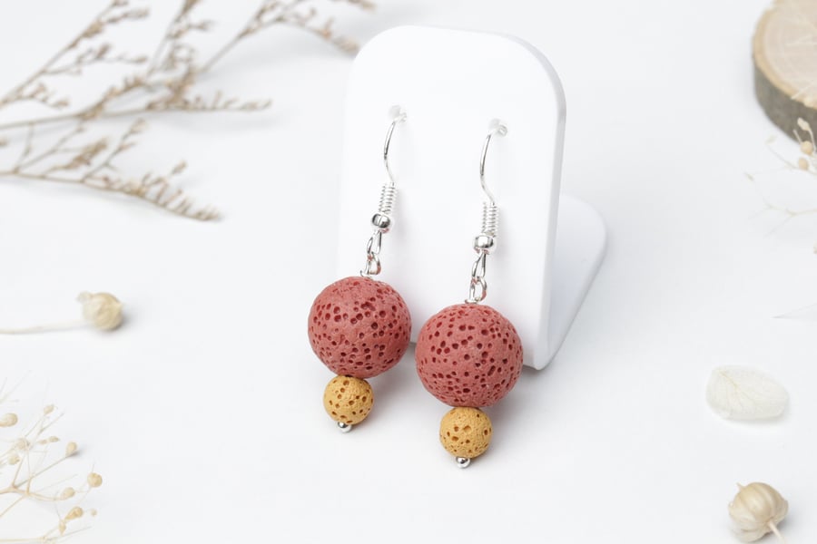 Lava Rock Aromatherapy Earrings - Oil Diffuser Jewellery, Natural Lava Stone 