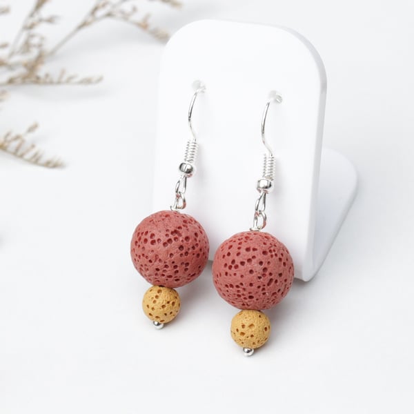 Lava Rock Aromatherapy Earrings - Oil Diffuser Jewellery, Natural Lava Stone 