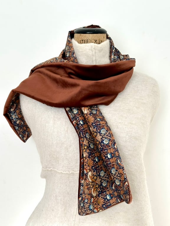 Liberty of London Print Long Scarf.Cotton Tana Lawn and Velvet  