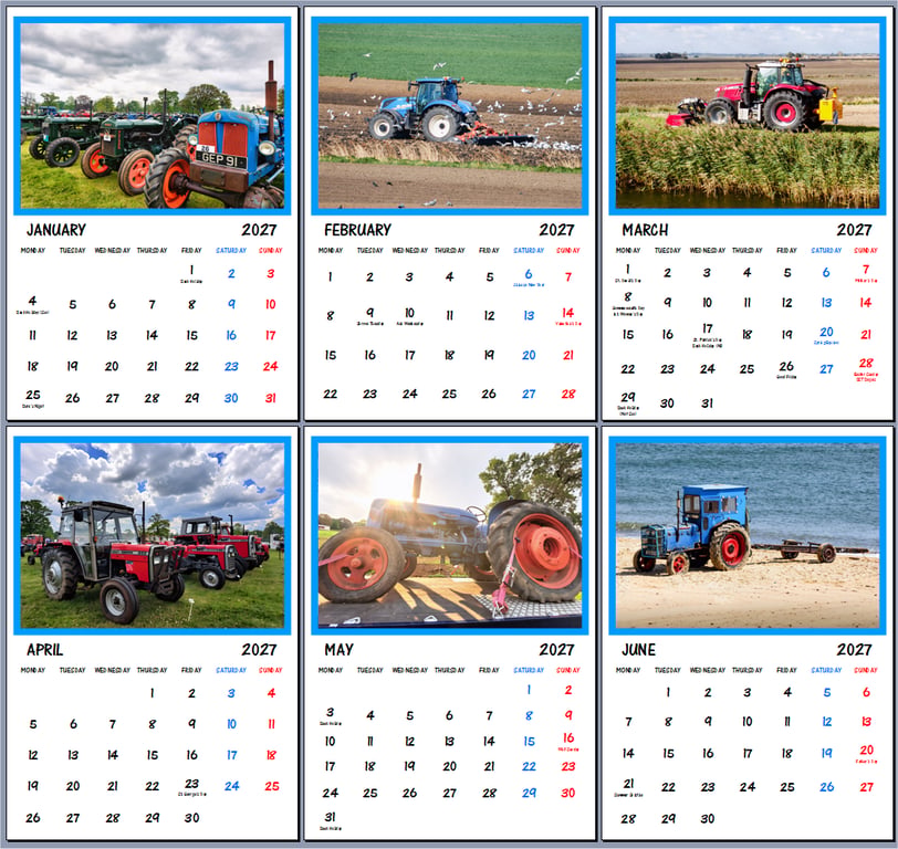 2027 Calendar Tractors A4 Size Wall Hanging 