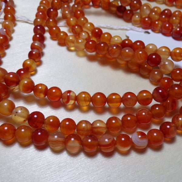 4 x 15" - 6mm Round Natural Carnelian Gemstones