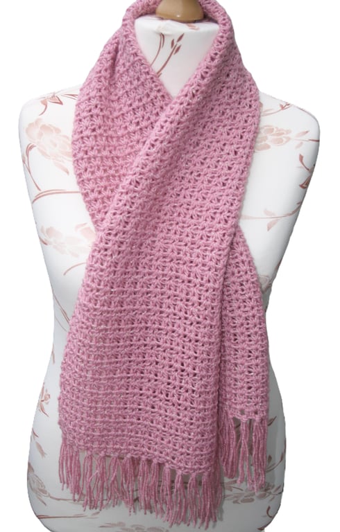 Pretty Crochet Sparkle Scarf (Rose Shade)