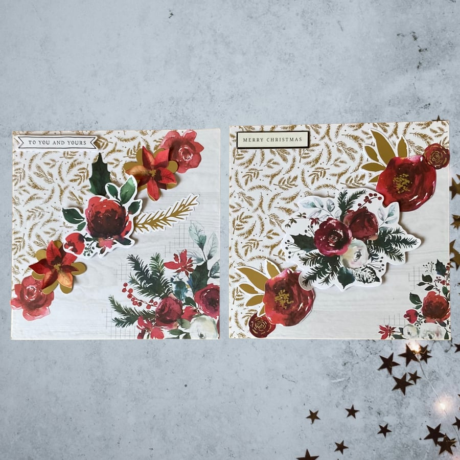 Christmas Cards. Set of two floral Christmas cards.