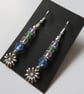Pastel Pale Pink Lilac & Green Beaded Daisy Whimsy Garden Dangle Earrings - Image 9