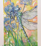 Dragonfly with blue flowers, original mixed media painting, insect artwork - Image 6