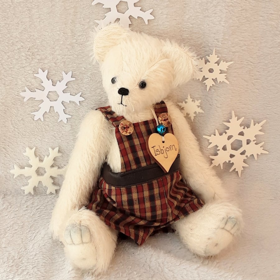 Teddy bear, mohair Polar Bear, One of a kind dressed artist bear by Bearlescent 