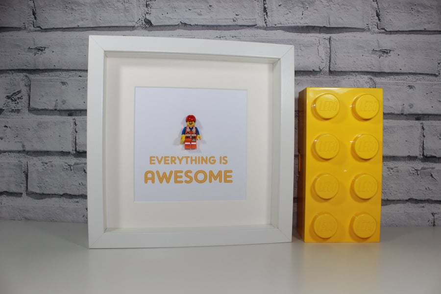 EVERYTHING IS AWESOME - THE LEGO MOVIE - FRAMED EMMETT MINIFIGURE