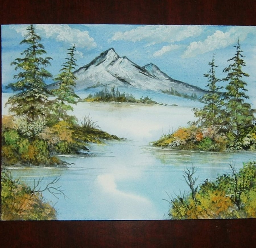 watercolour painting art original Alpine lake ref 531
