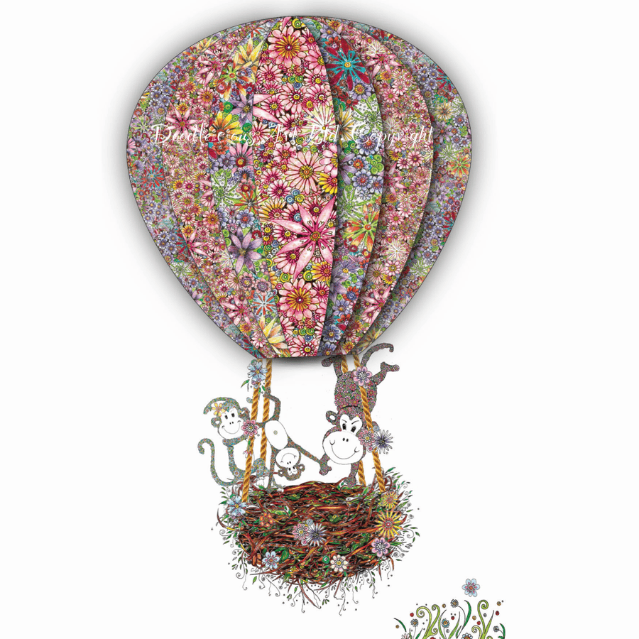 ‘Up in my Balloon’ Greeting card (Acrobat Monkeys)