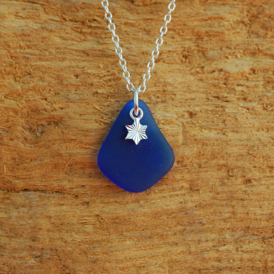 Beach glass pendant with tiny star charm