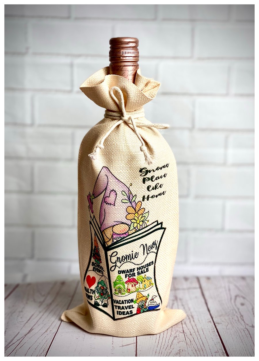 Handmade Gnome Place Like Home Bottle Bag