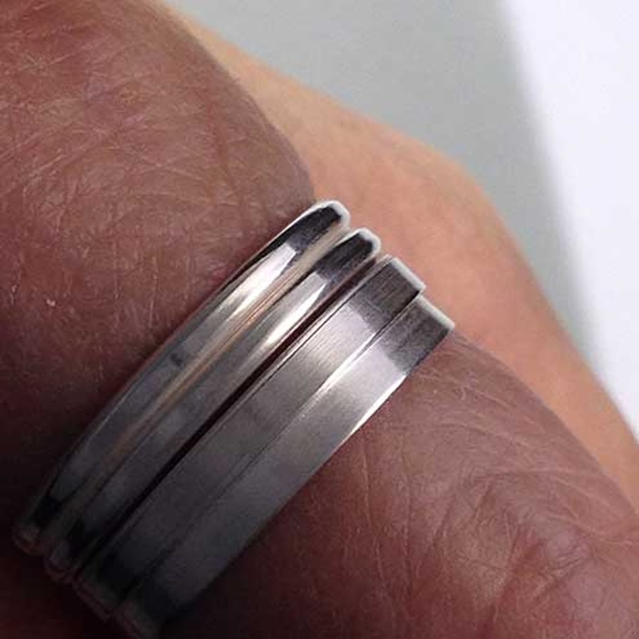 2 Silver ring stack - Thumb rings - Plain silver - Mans rings